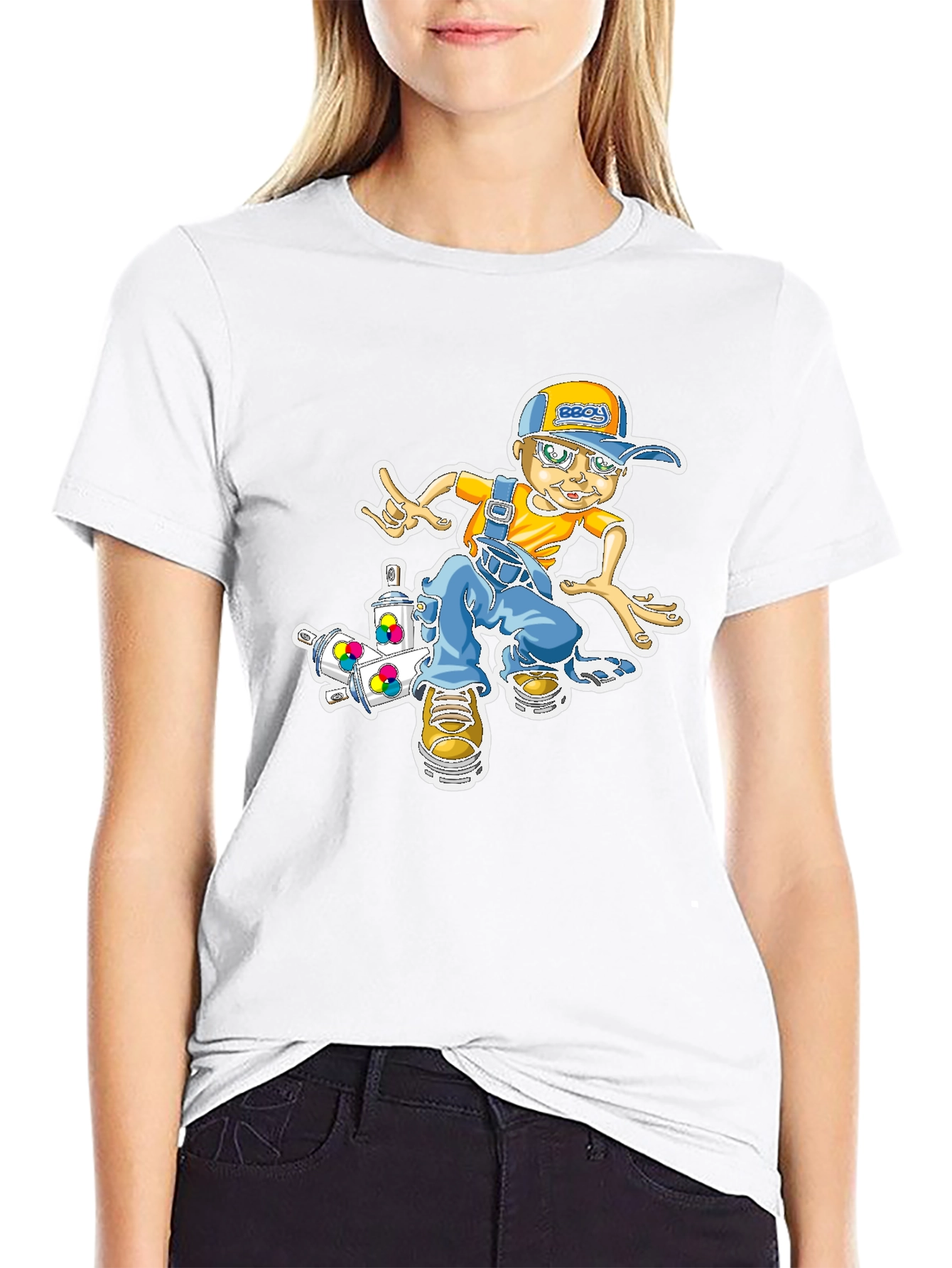 Cool Cartoon Boy on Skateboard Graphic T-Shirt