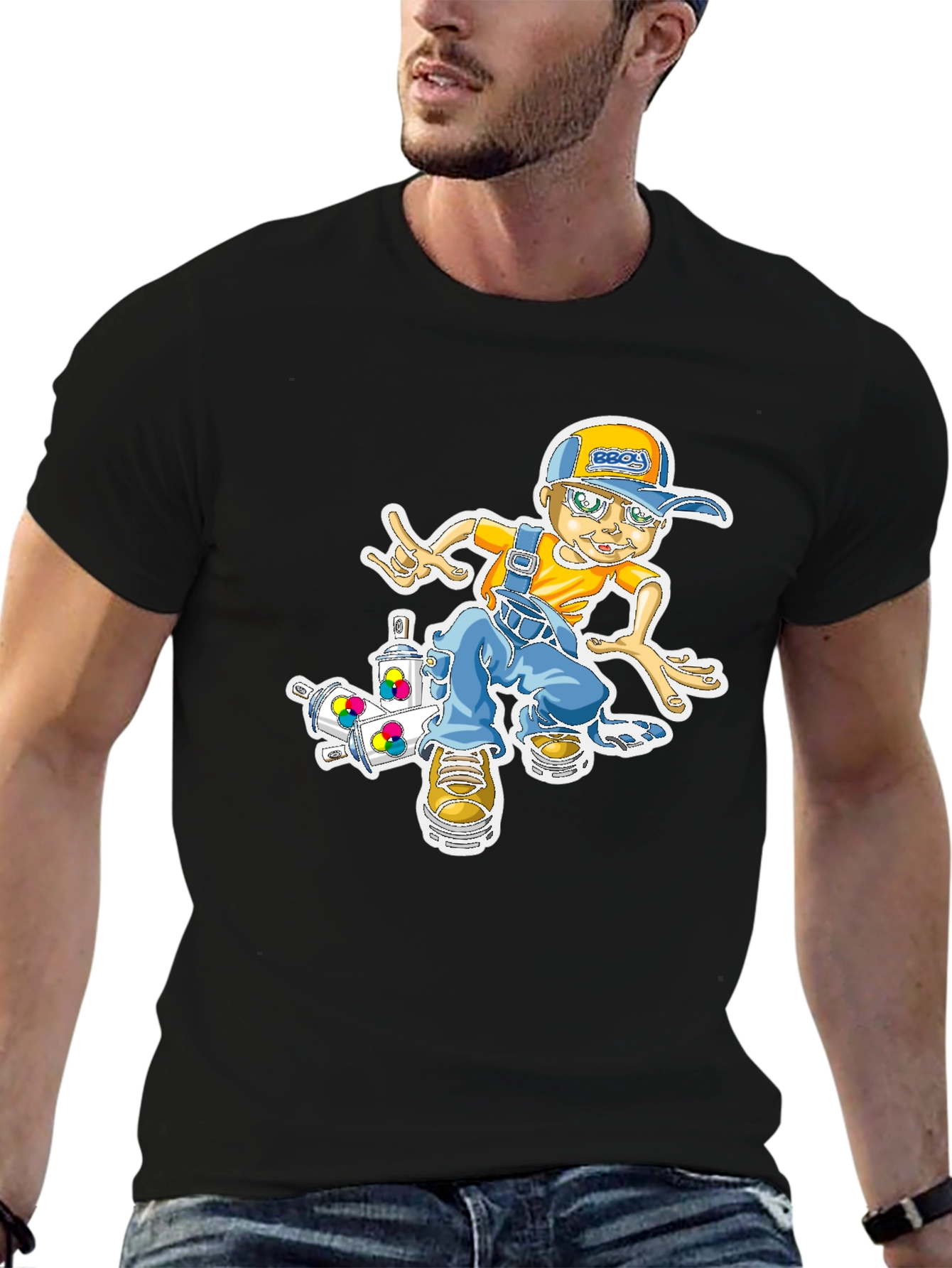 Cool Cartoon Boy on Skateboard Graphic T-Shirt