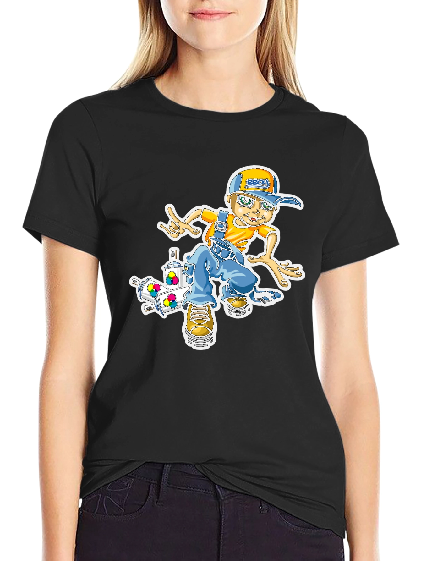 Cool Cartoon Boy on Skateboard Graphic T-Shirt