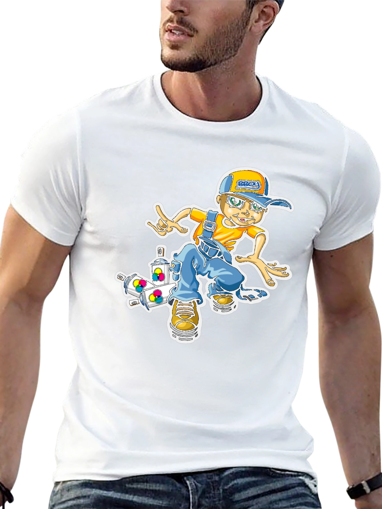 Cool Cartoon Boy on Skateboard Graphic T-Shirt