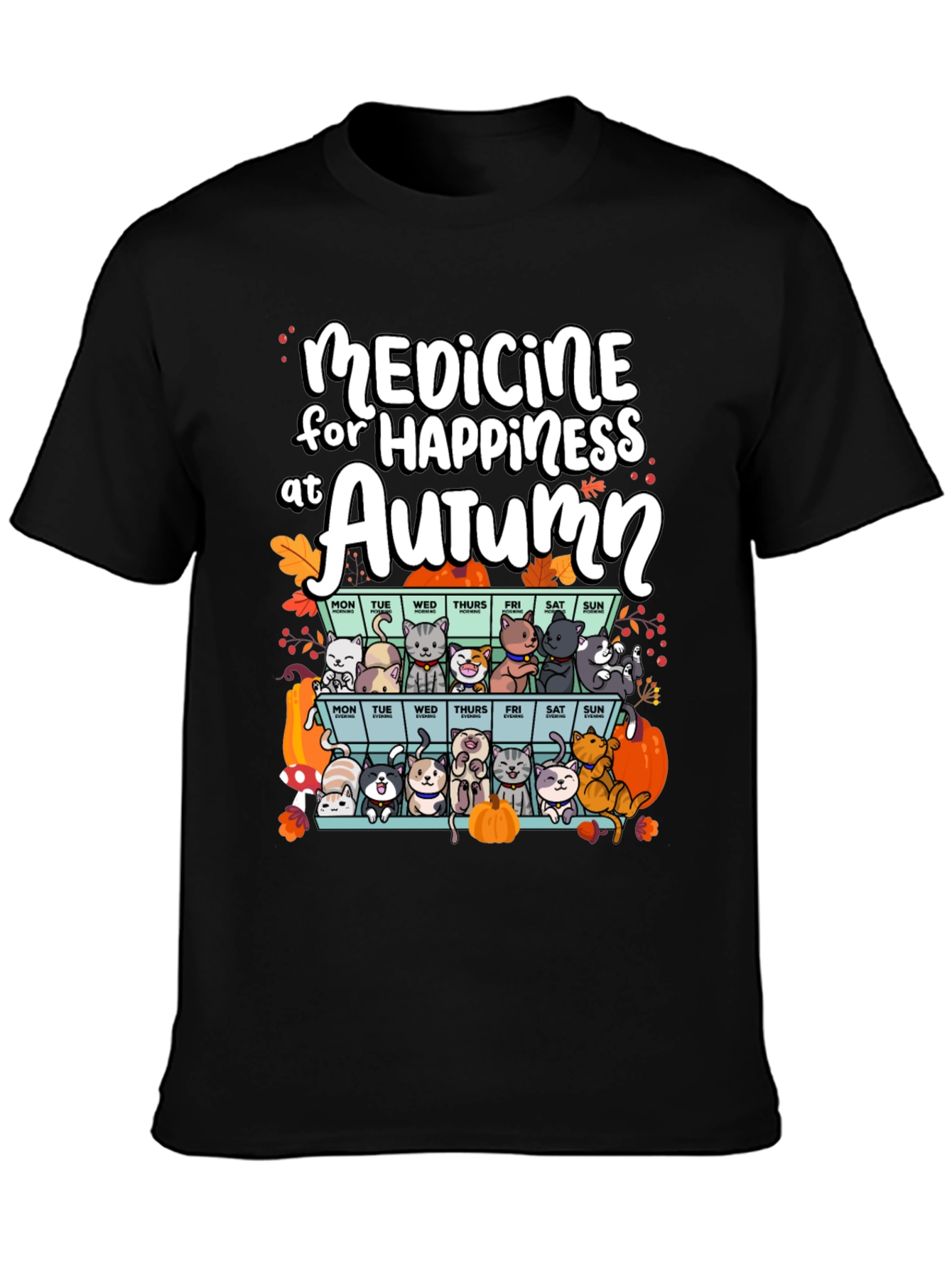 Autumn Cats Happiness Medicine T-Shirt