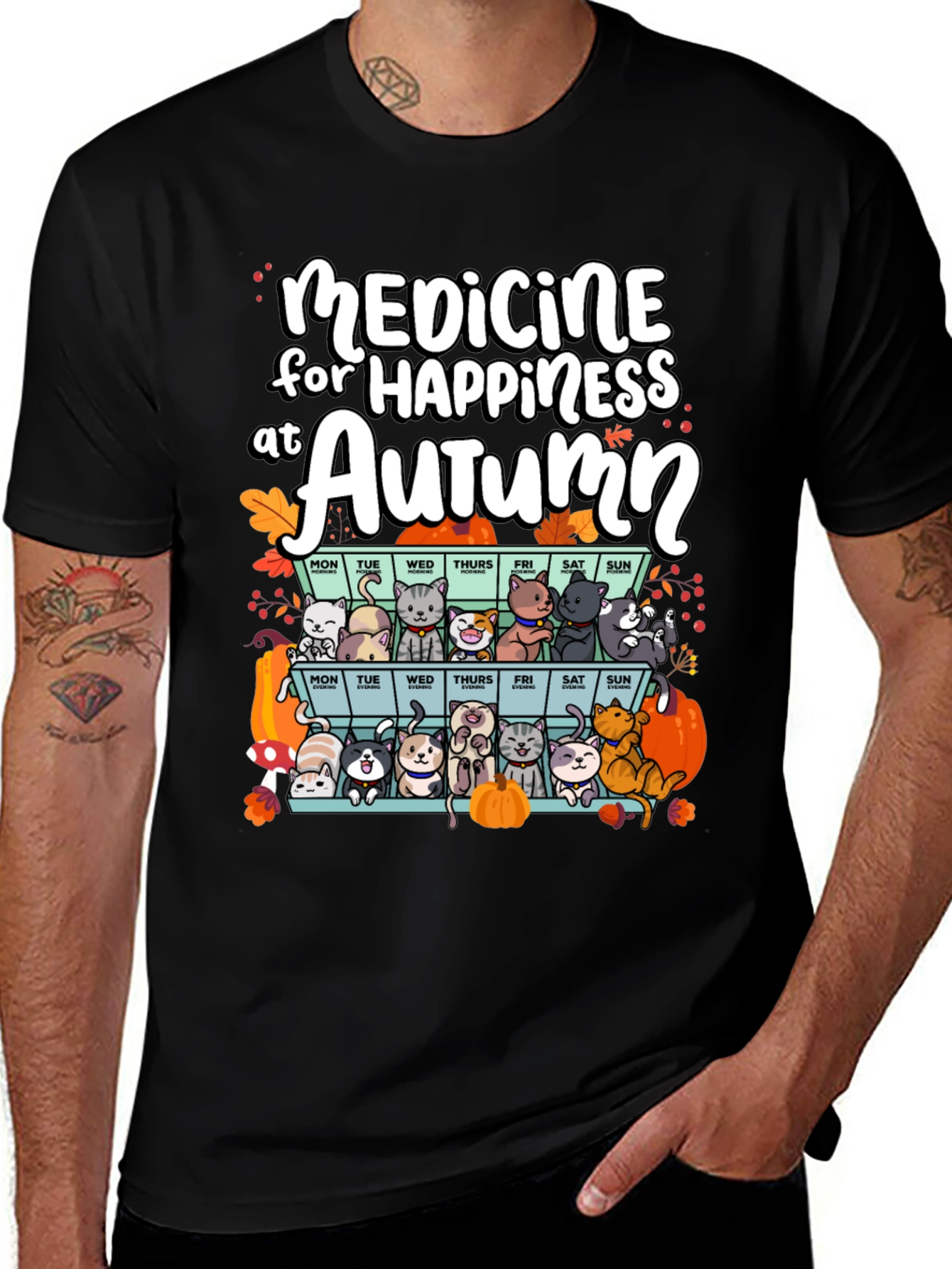 Autumn Cats Happiness Medicine T-Shirt