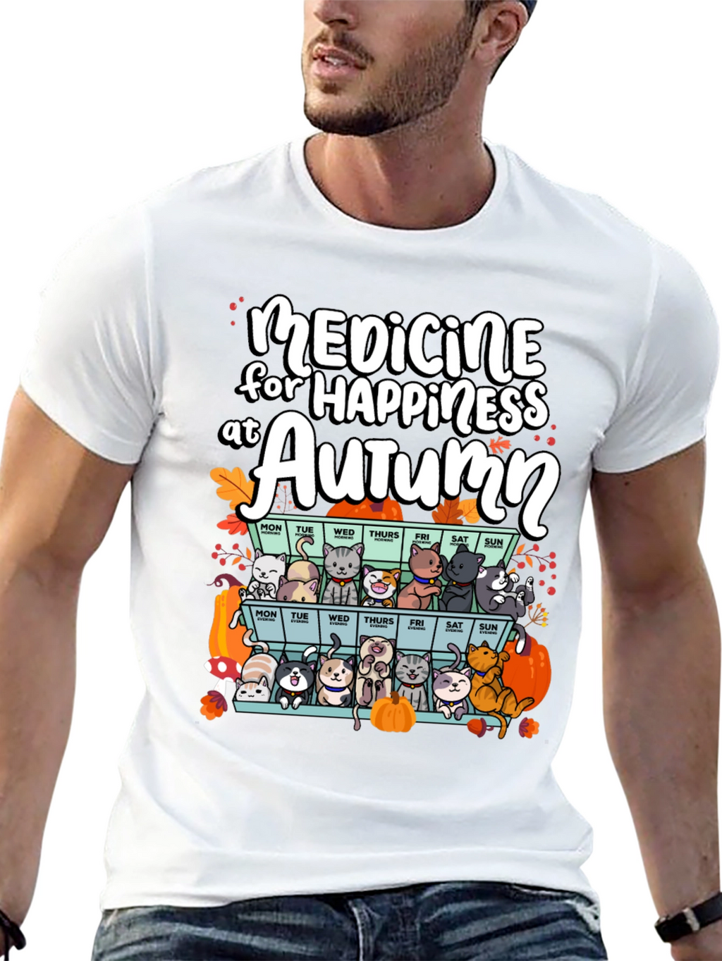 Autumn Cats Happiness Medicine T-Shirt
