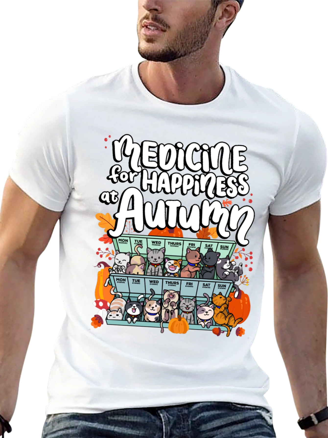 Autumn Cats Happiness Medicine T-Shirt