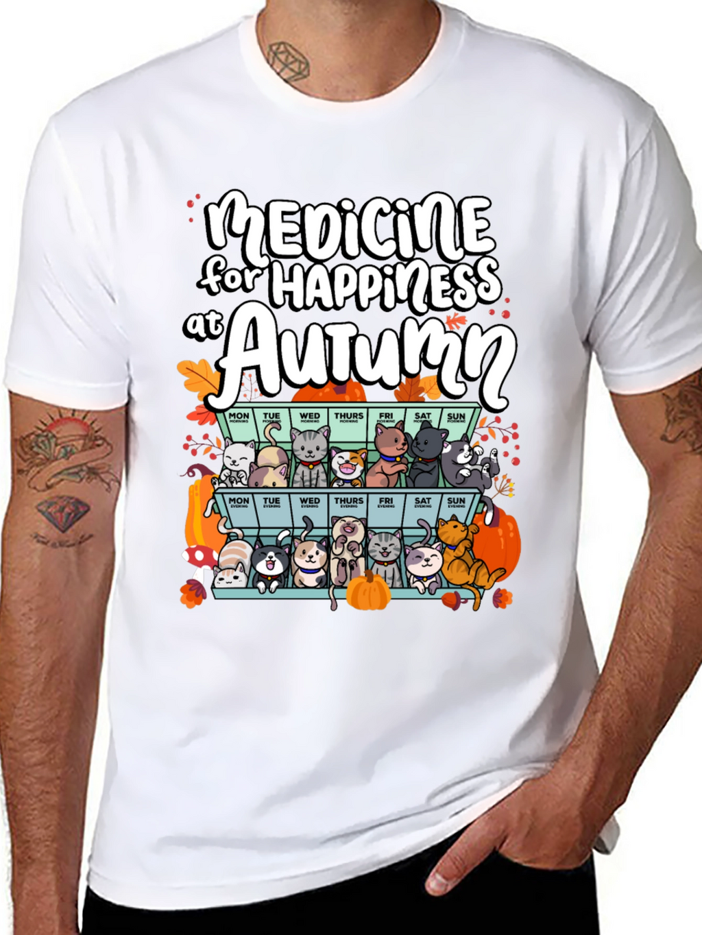 Autumn Cats Happiness Medicine T-Shirt