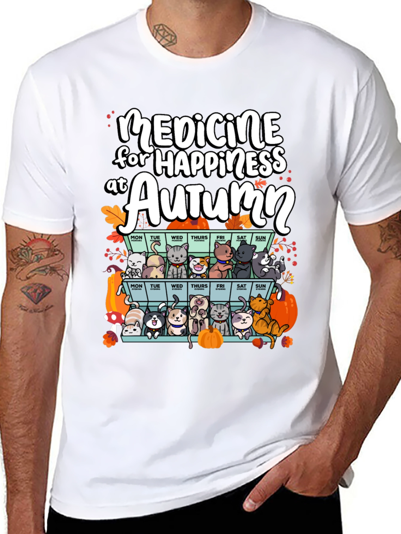Autumn Cats Happiness Medicine T-Shirt