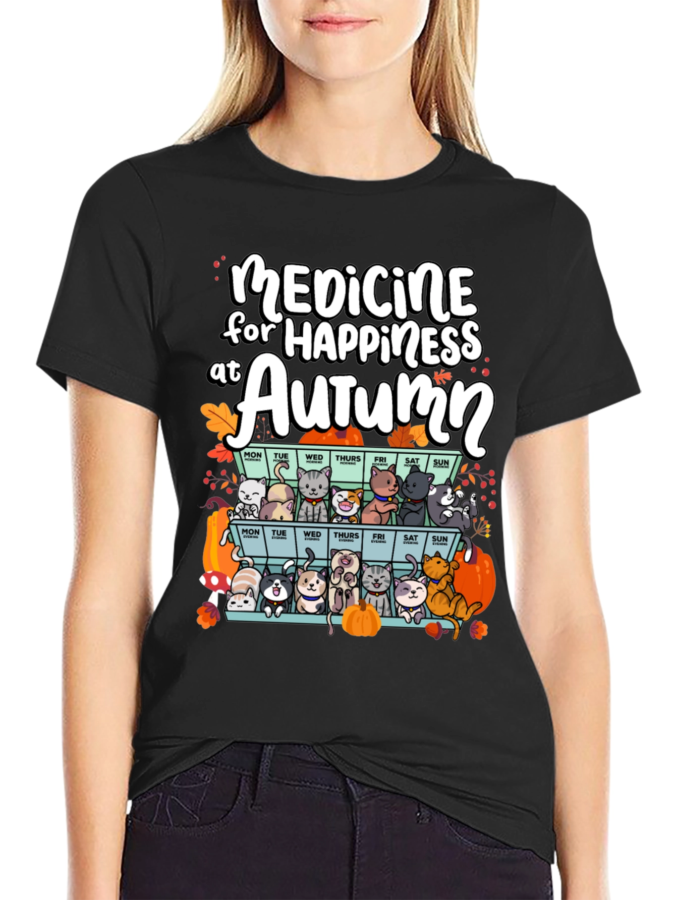 Autumn Cats Happiness Medicine T-Shirt