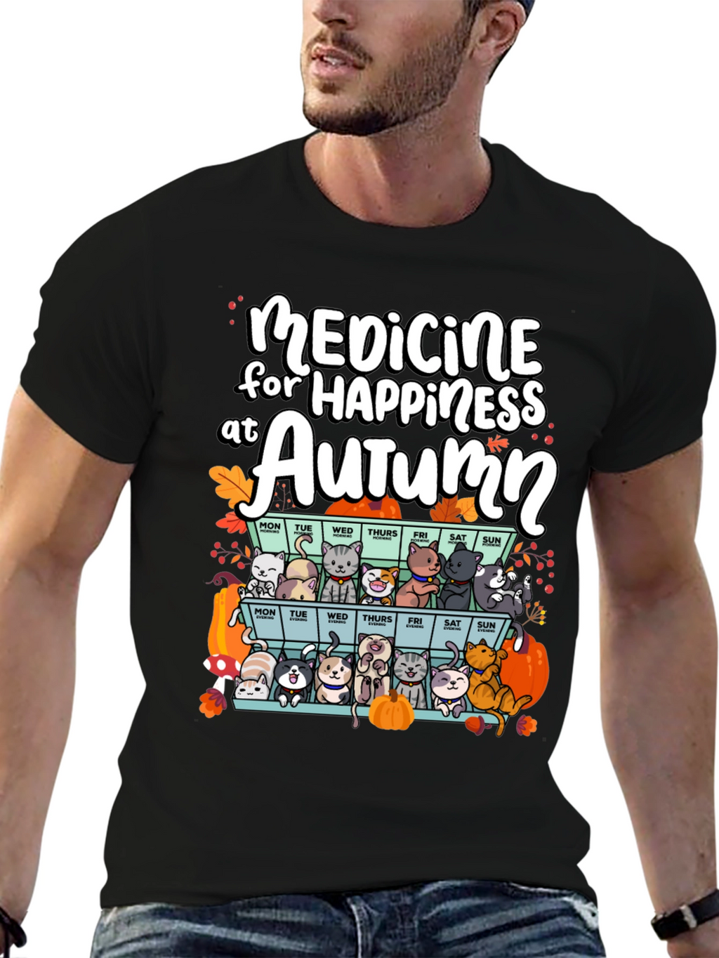 Autumn Cats Happiness Medicine T-Shirt