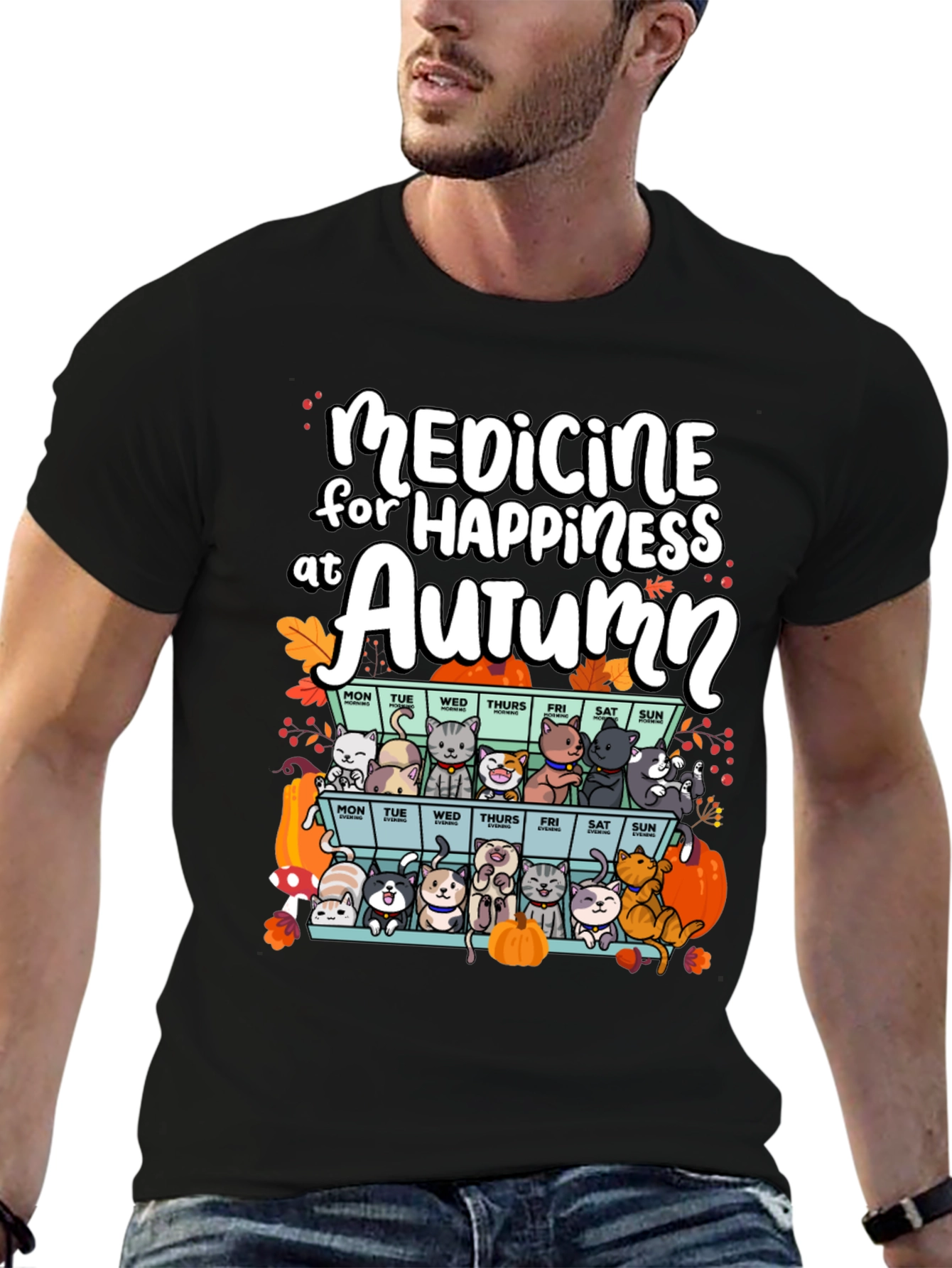Autumn Cats Happiness Medicine T-Shirt