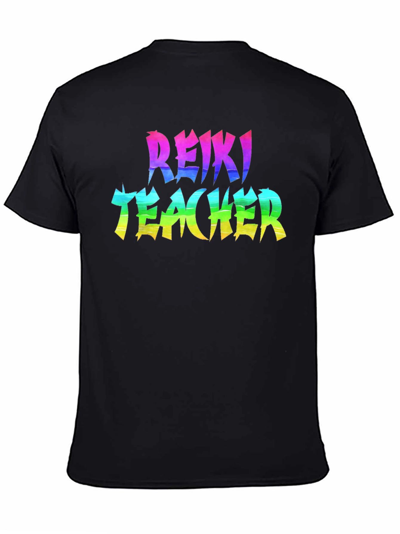 Reiki Teacher Rainbow Text Black T-Shirt