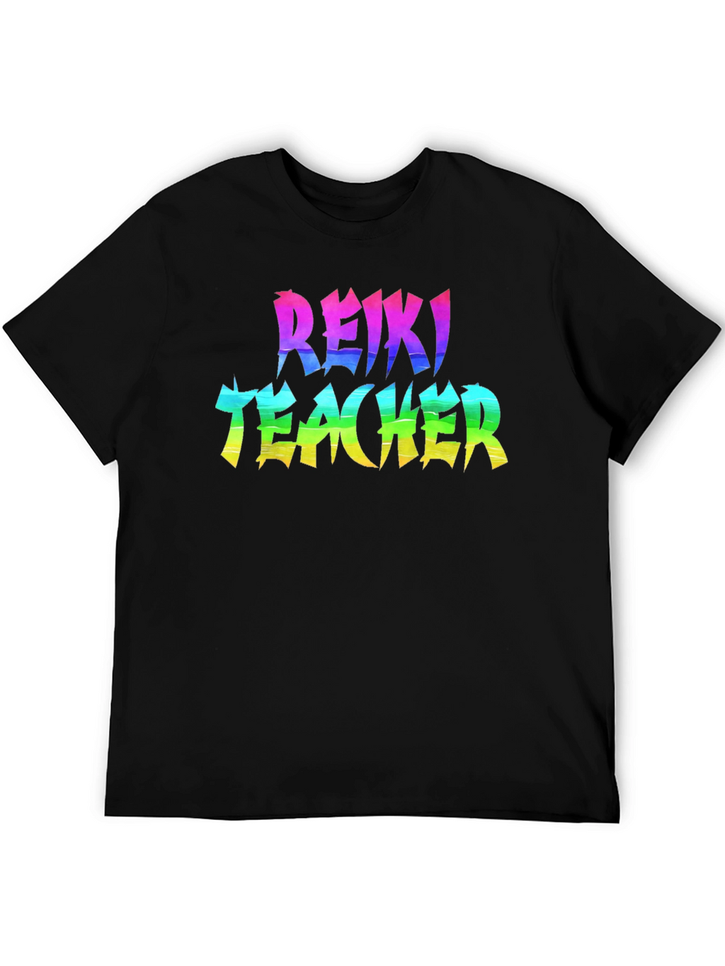 Reiki Teacher Rainbow Text Black T-Shirt