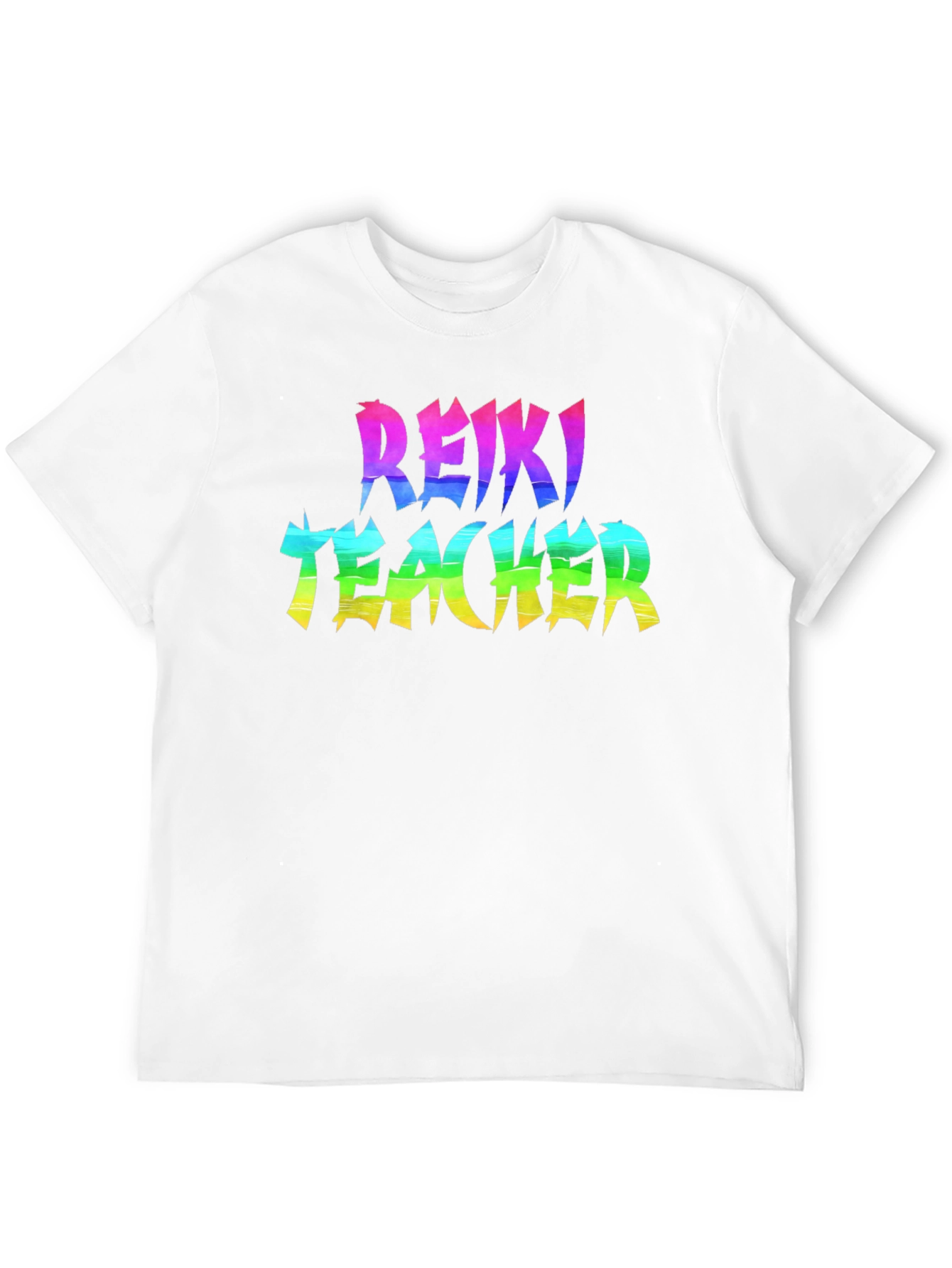 Reiki Teacher Rainbow Text Black T-Shirt