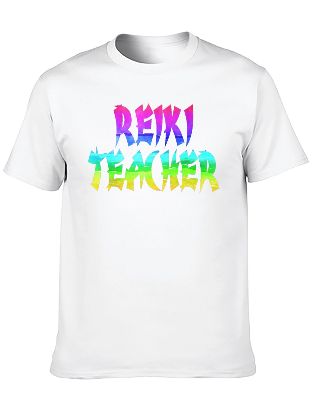 Reiki Teacher Rainbow Text Black T-Shirt