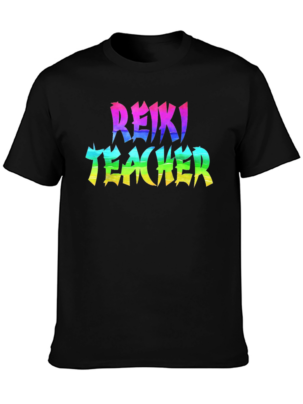 Reiki Teacher Rainbow Text Black T-Shirt