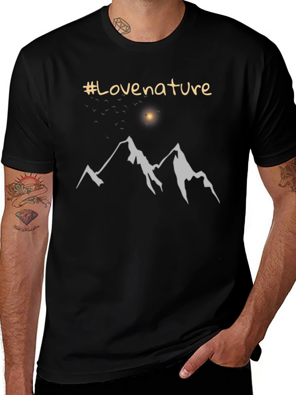 Love Nature Mountain Graphic Tee - Black