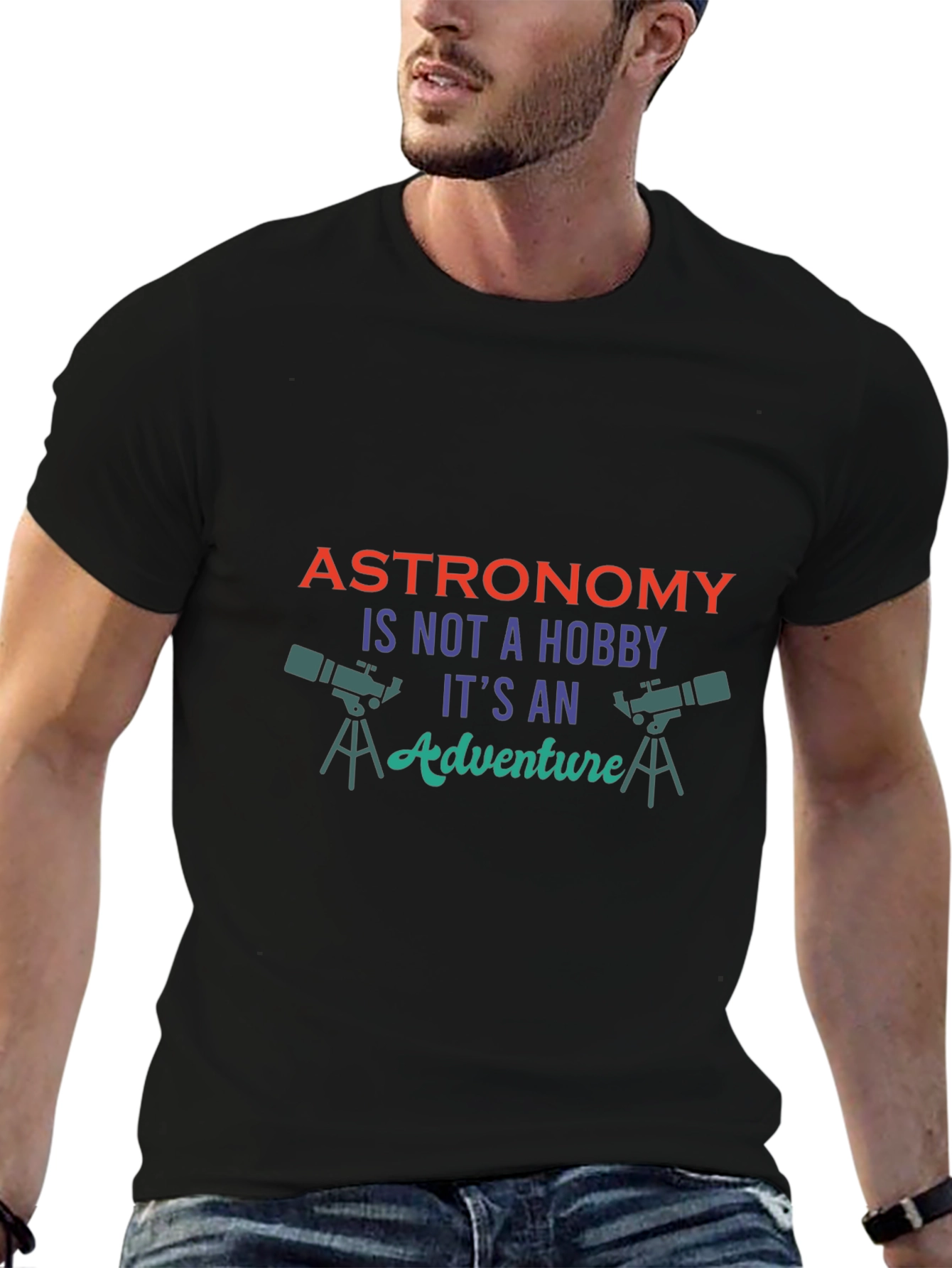 Astronomy Adventure Graphic Tee - Black Cotton