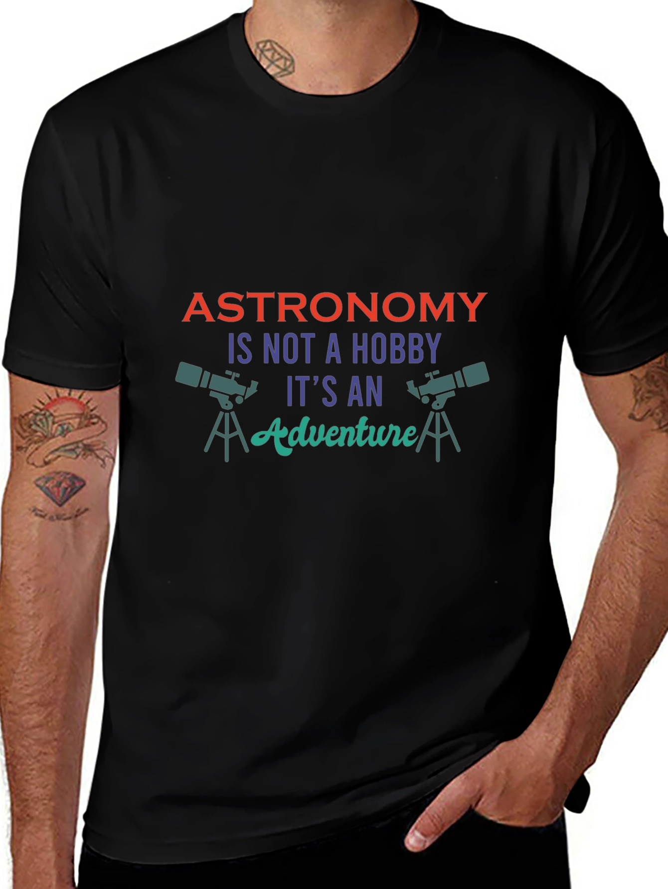 Astronomy Adventure Graphic Tee - Black Cotton