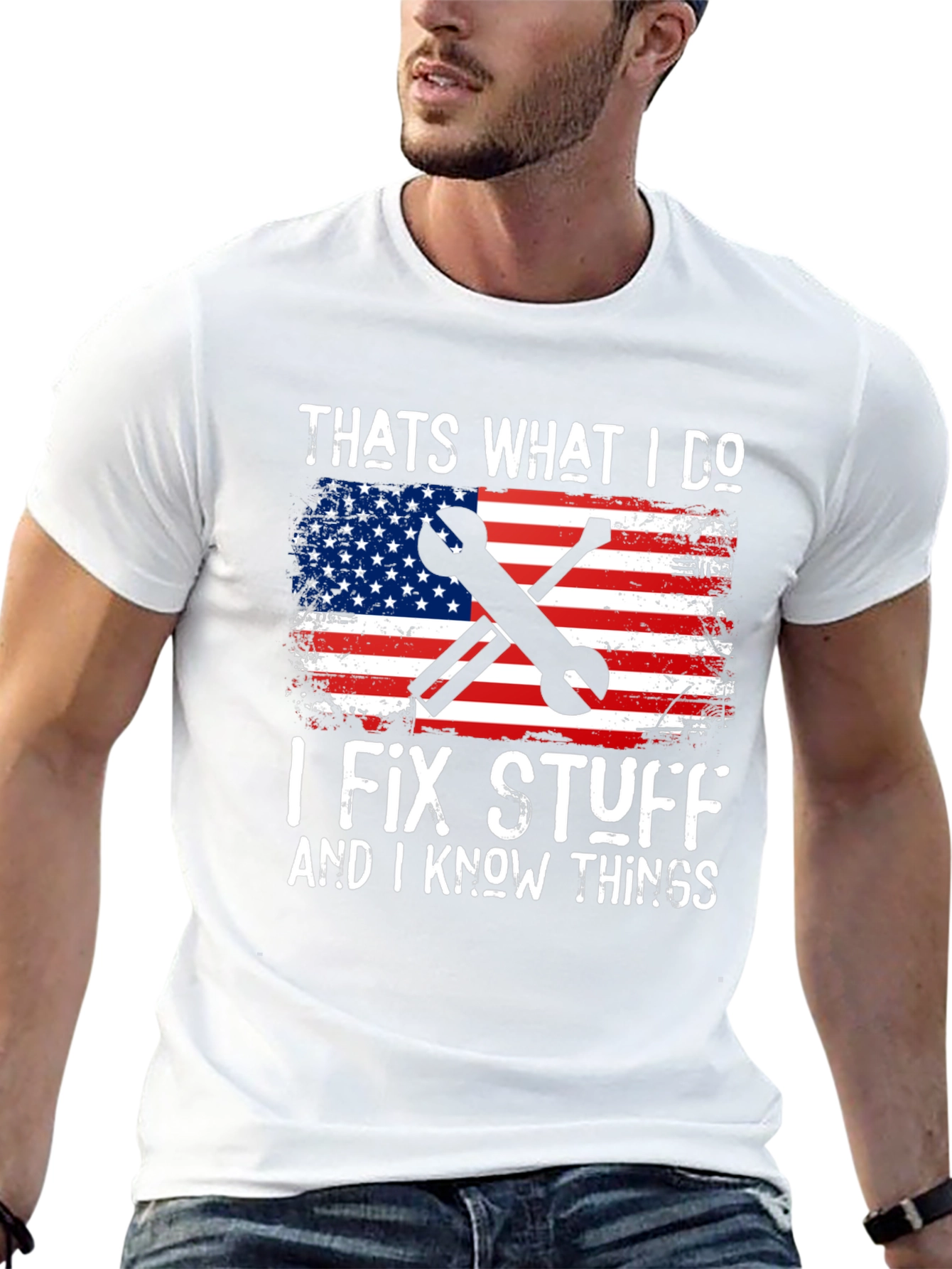 I Fix Stuff American Flag Graphic T-Shirt
