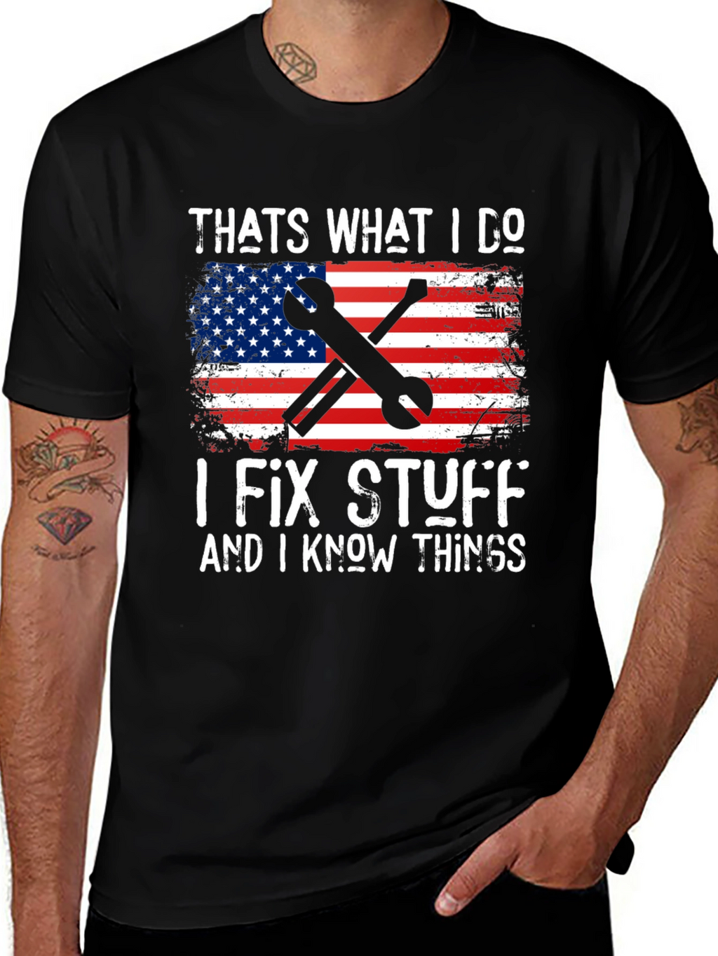 I Fix Stuff American Flag Graphic T-Shirt