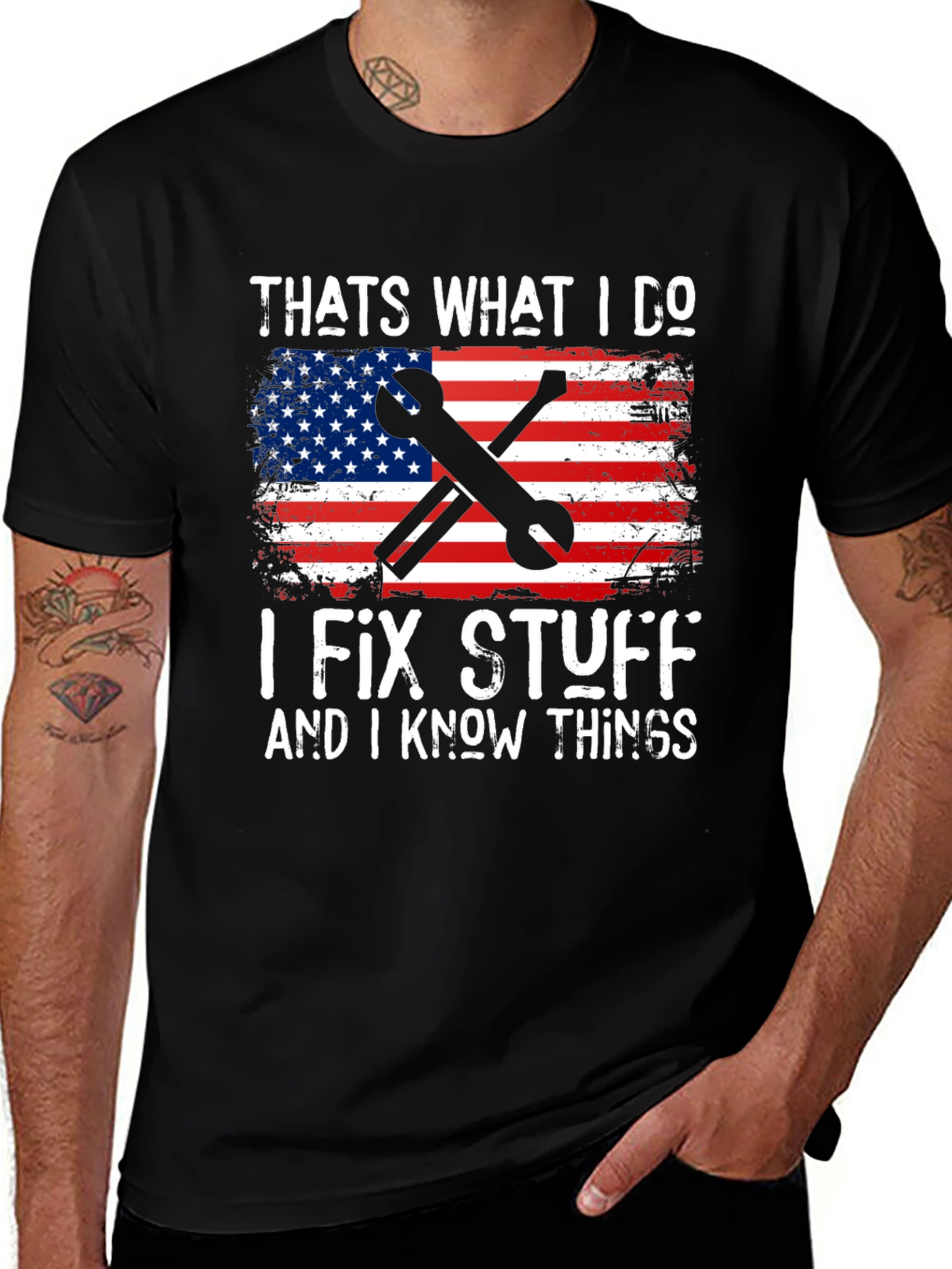 I Fix Stuff American Flag Graphic T-Shirt