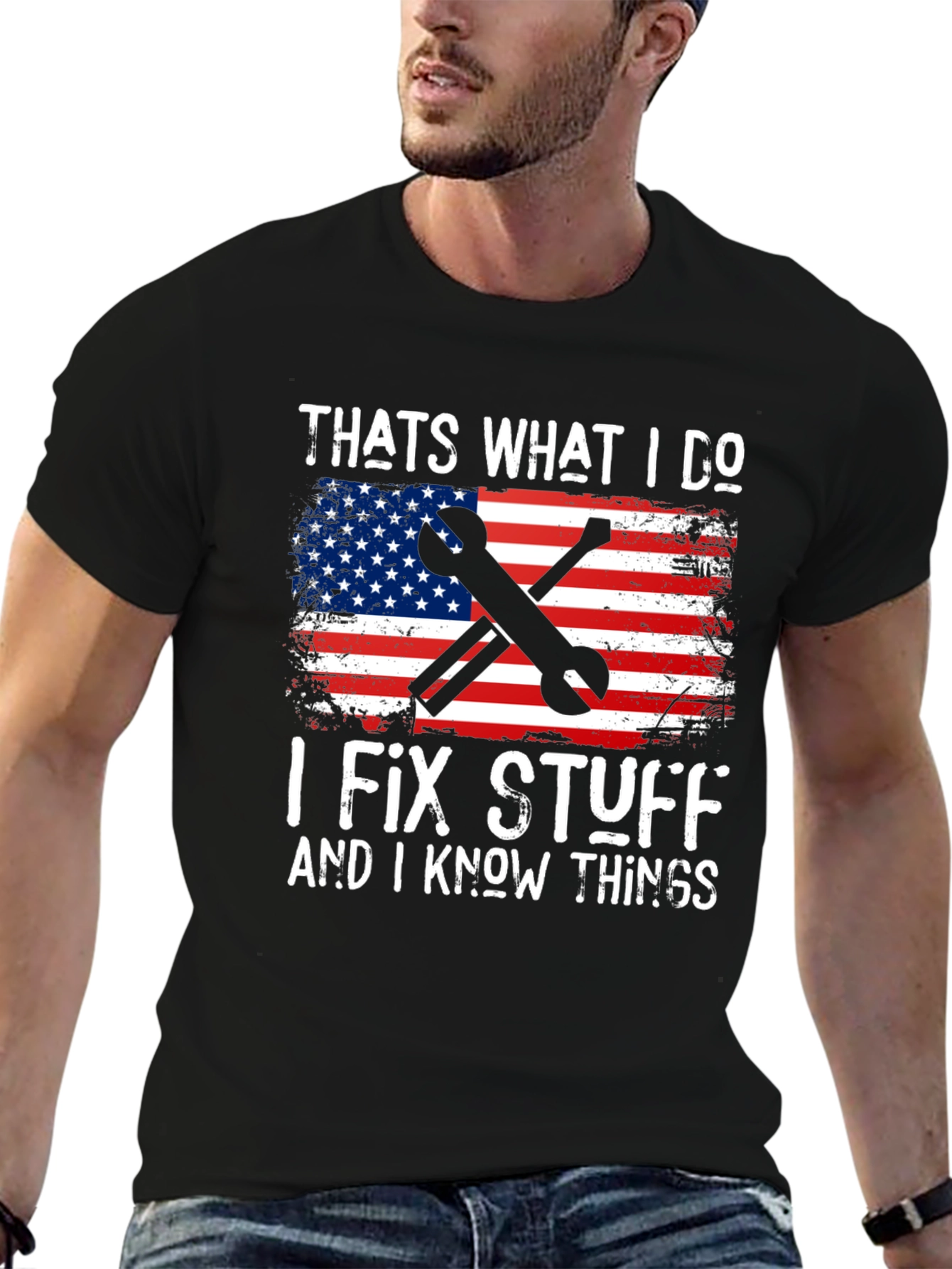 I Fix Stuff American Flag Graphic T-Shirt