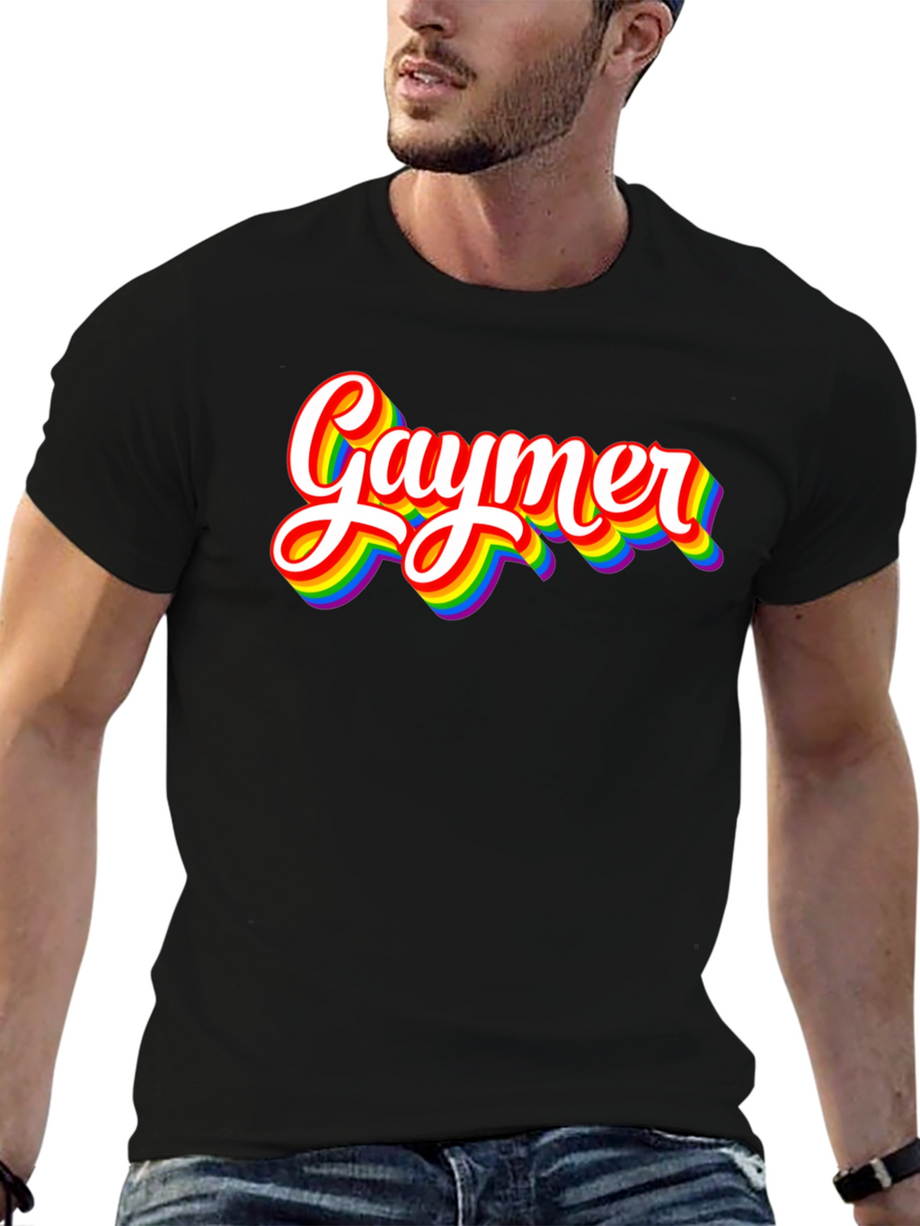 Gaymer Pride T-Shirt - Rainbow Text Design