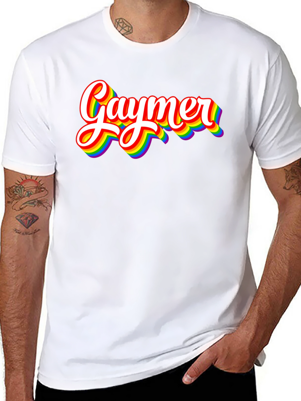 Gaymer Pride T-Shirt - Rainbow Text Design