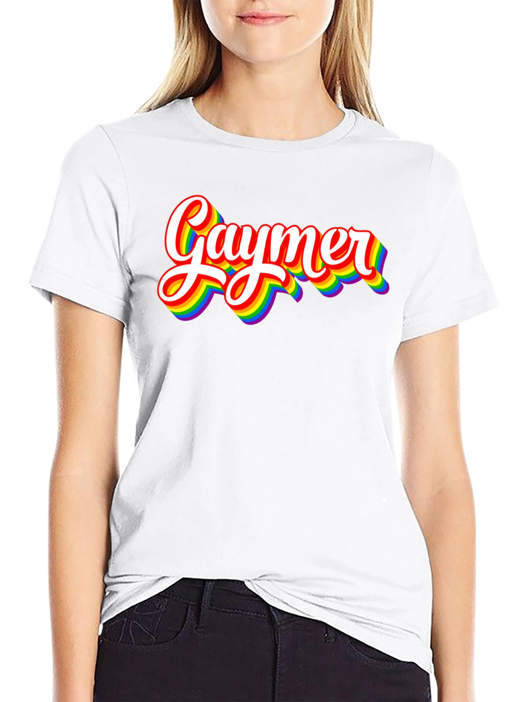 Gaymer Pride T-Shirt - Rainbow Text Design