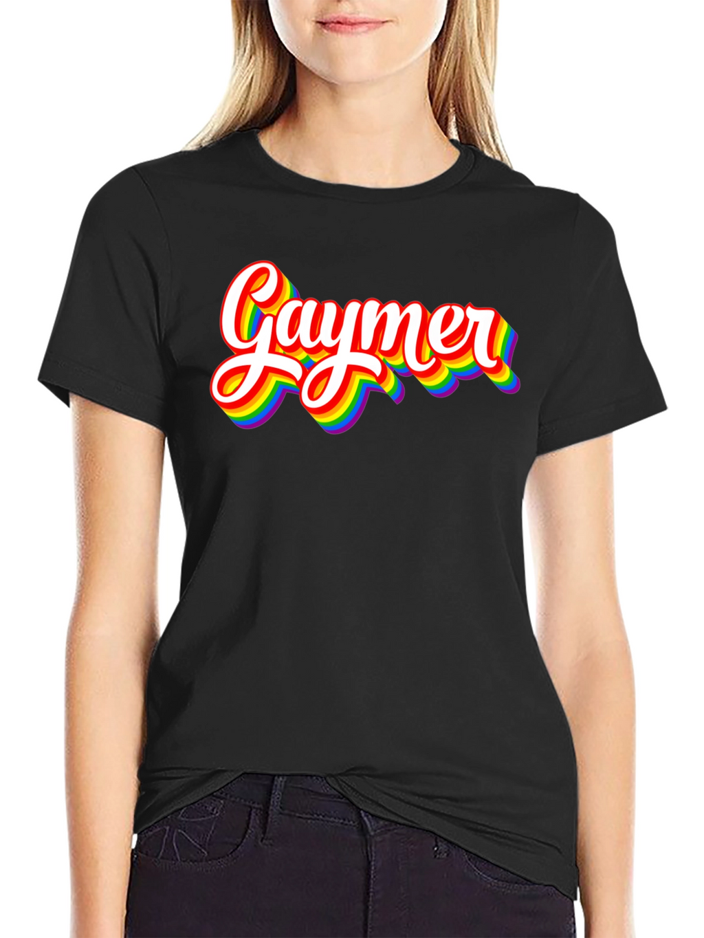 Gaymer Pride T-Shirt - Rainbow Text Design