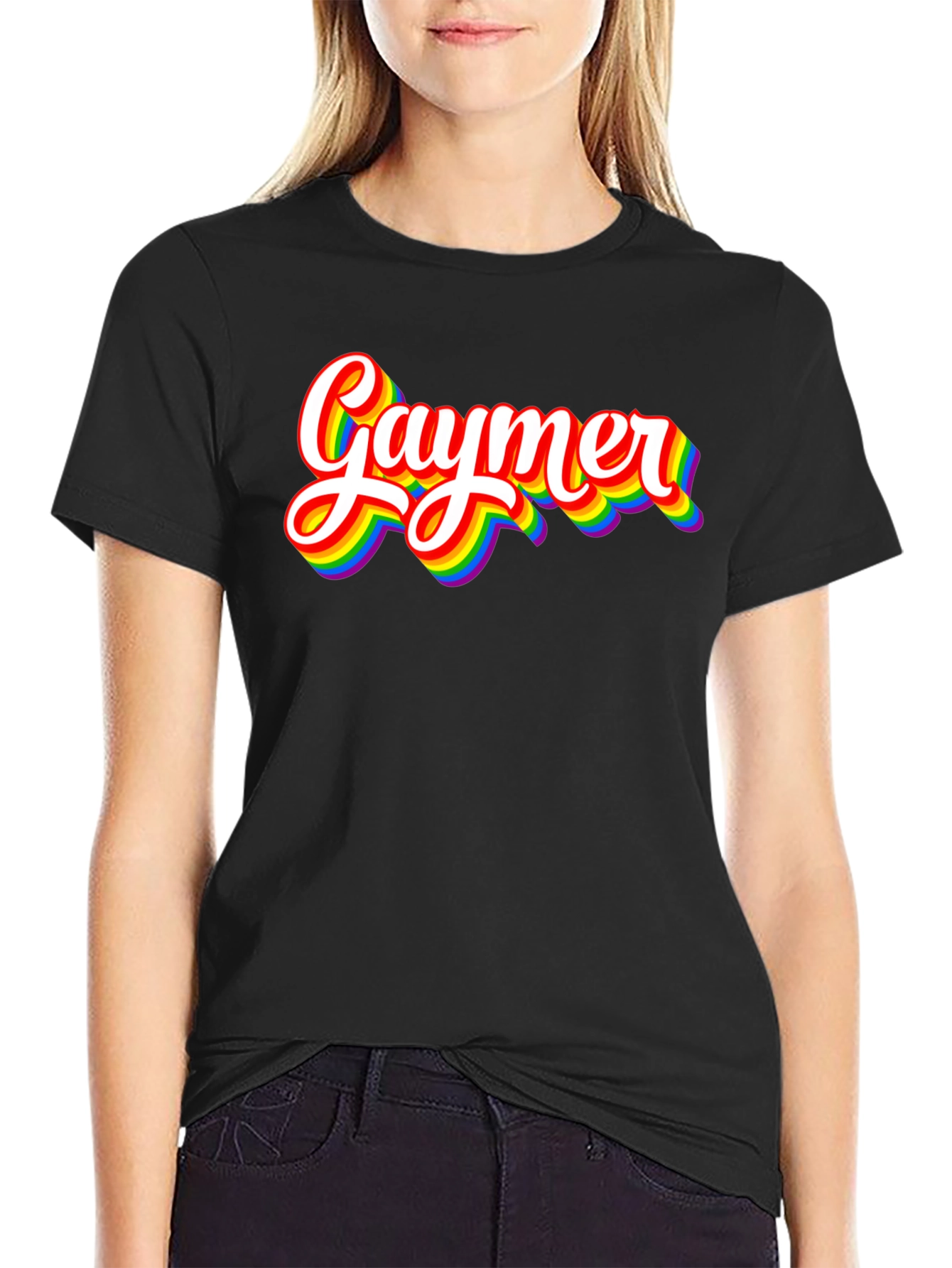 Gaymer Pride T-Shirt - Rainbow Text Design