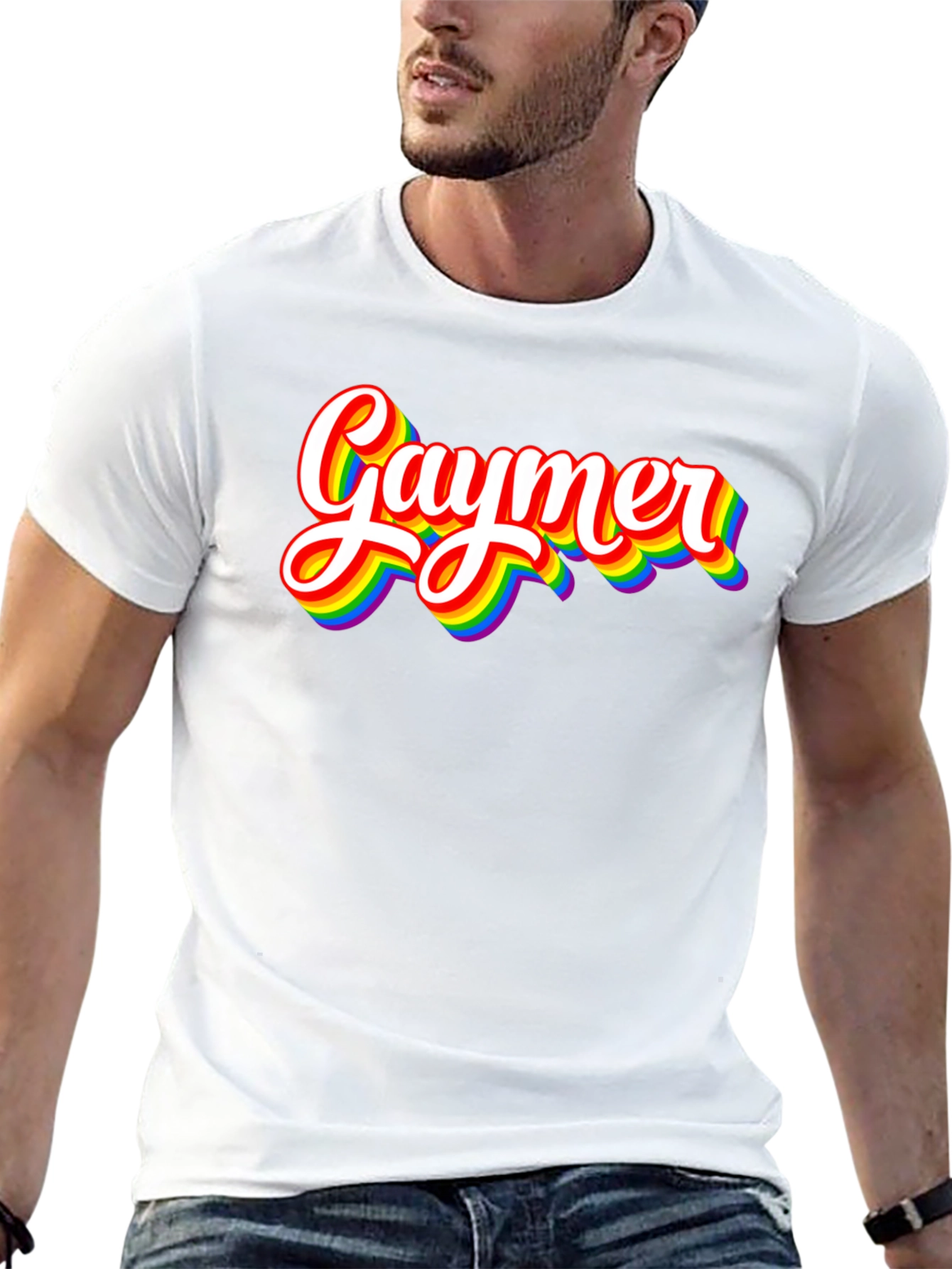 Gaymer Pride T-Shirt - Rainbow Text Design