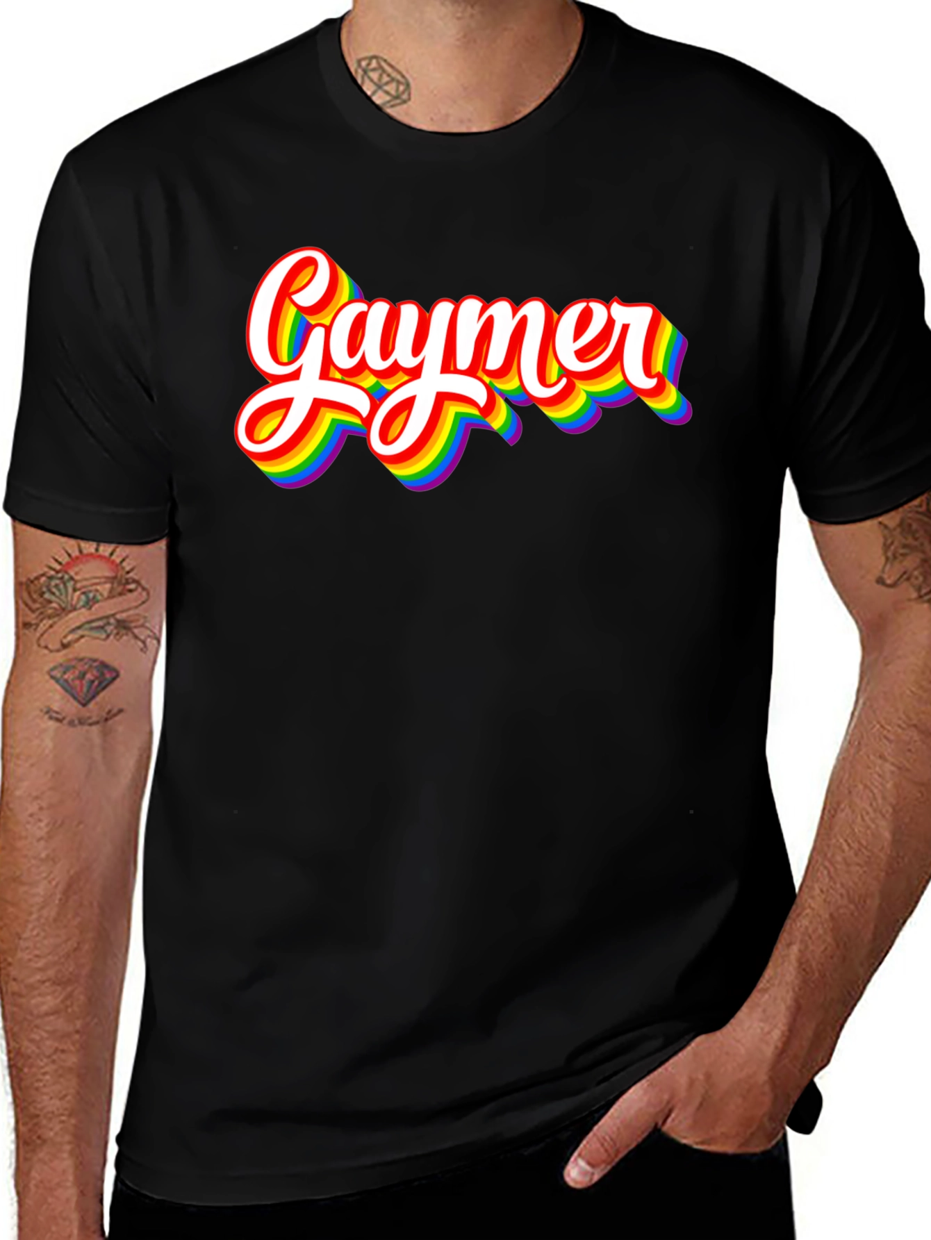 Gaymer Pride T-Shirt - Rainbow Text Design