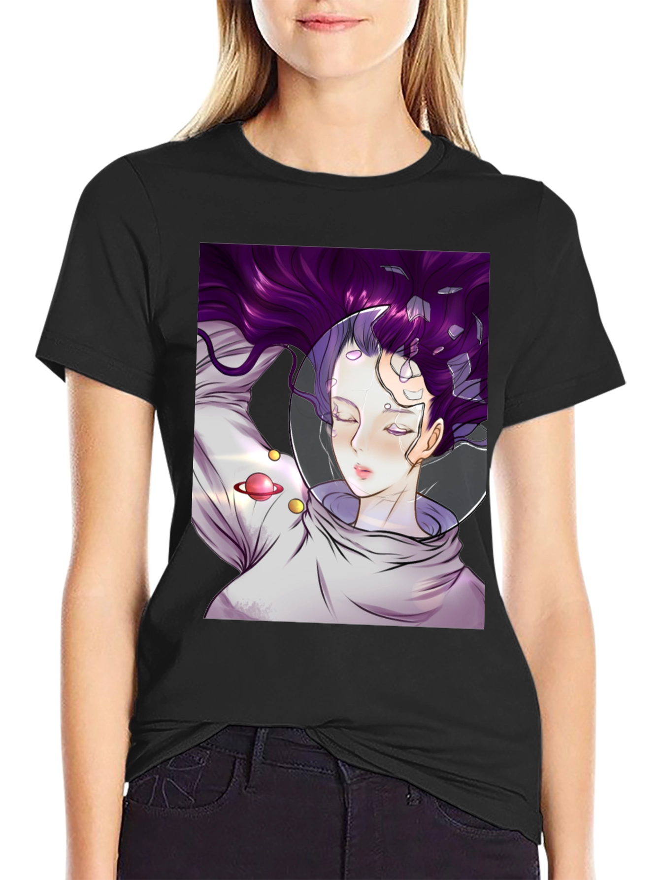 Astronaut Girl Black T-Shirt - Space Dreamer Tee