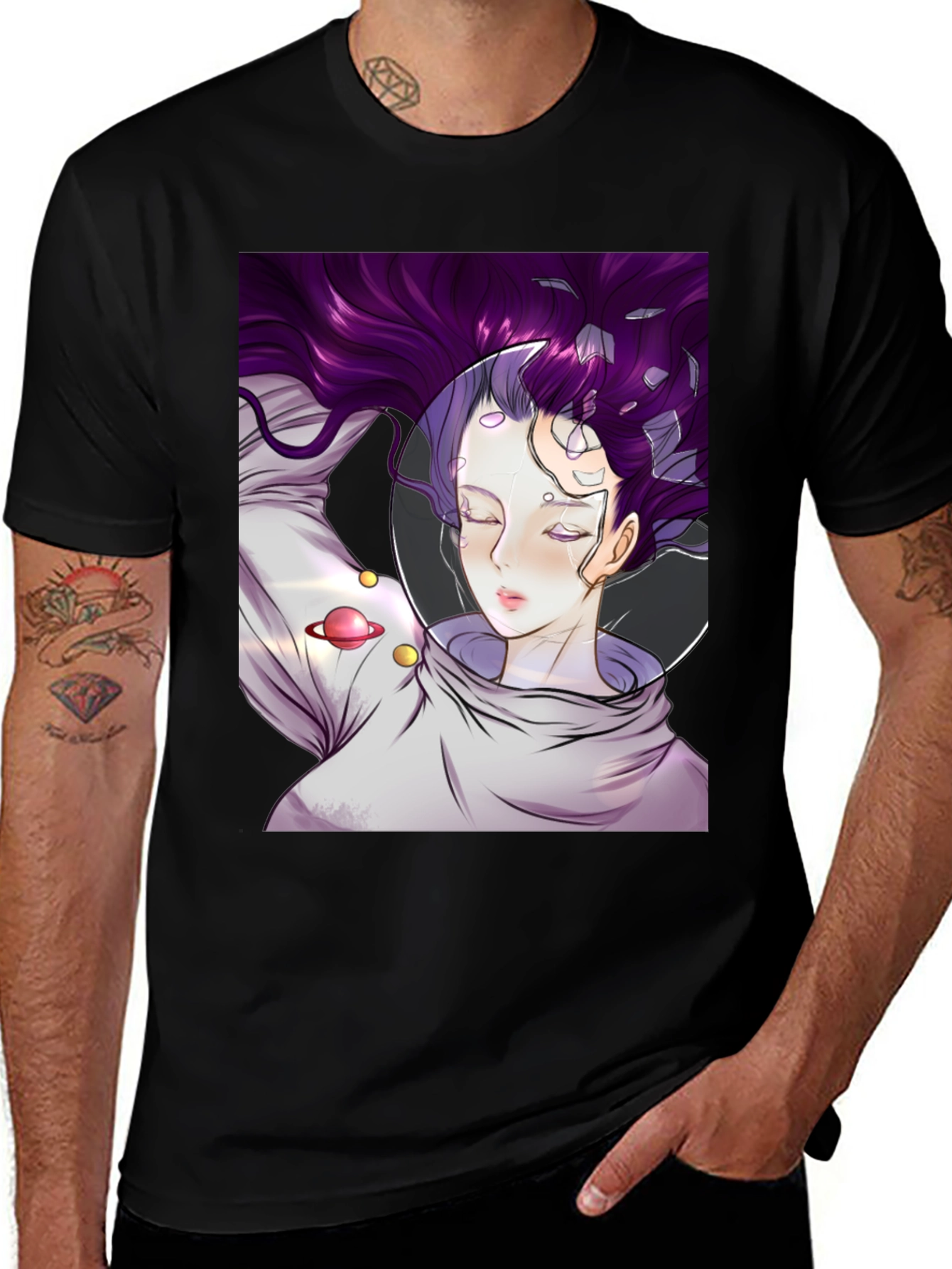 Astronaut Girl Black T-Shirt - Space Dreamer Tee