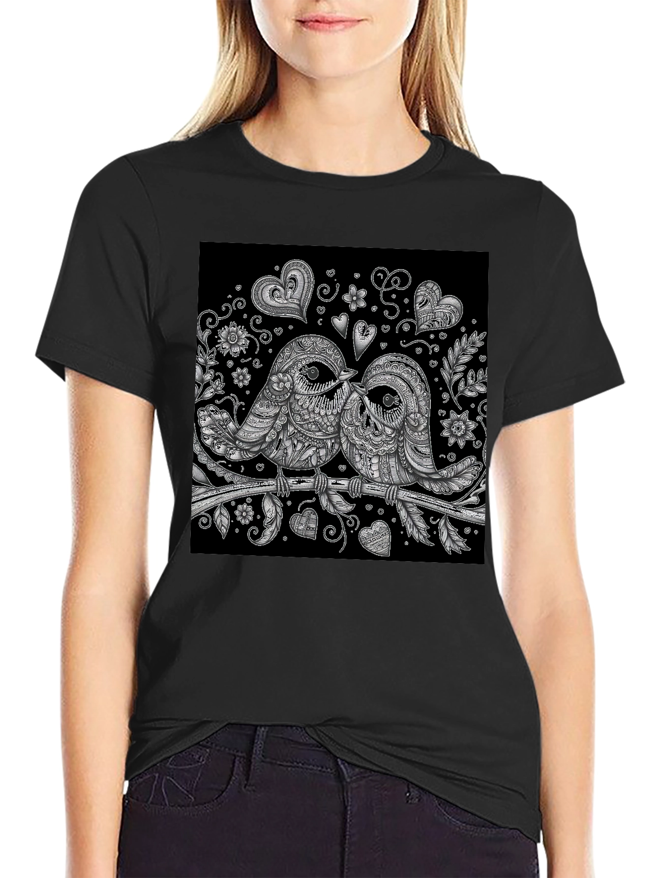 Love Birds Graphic T-Shirt - Black