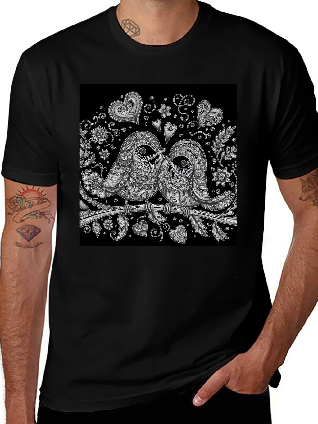 Love Birds Graphic T-Shirt - Black