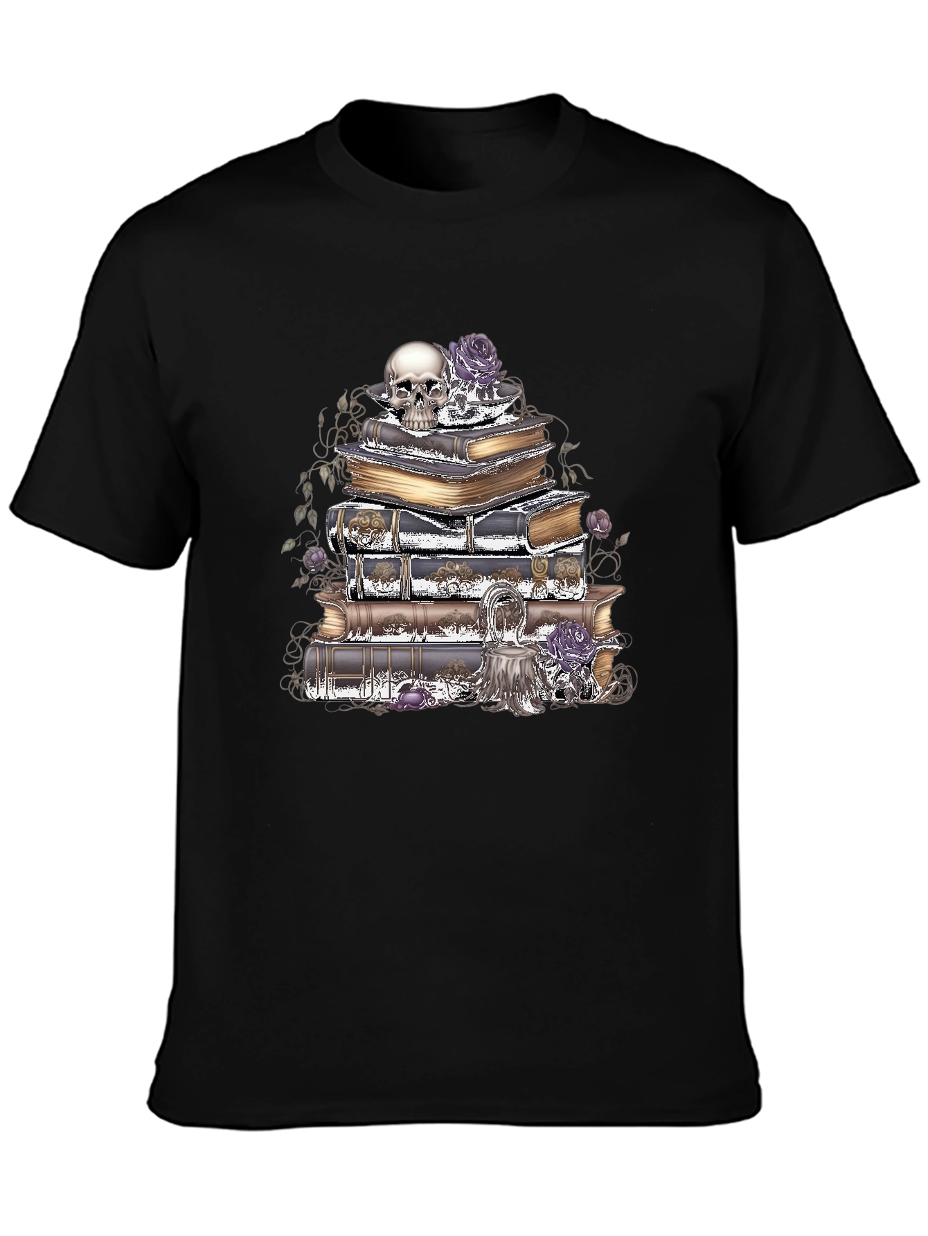 Skull & Books Graphic T-Shirt - Gothic Style
