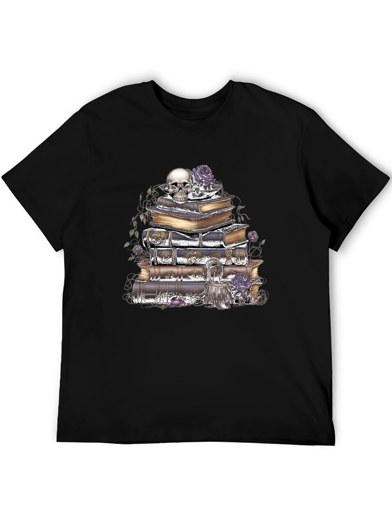 Skull & Books Graphic T-Shirt - Gothic Style