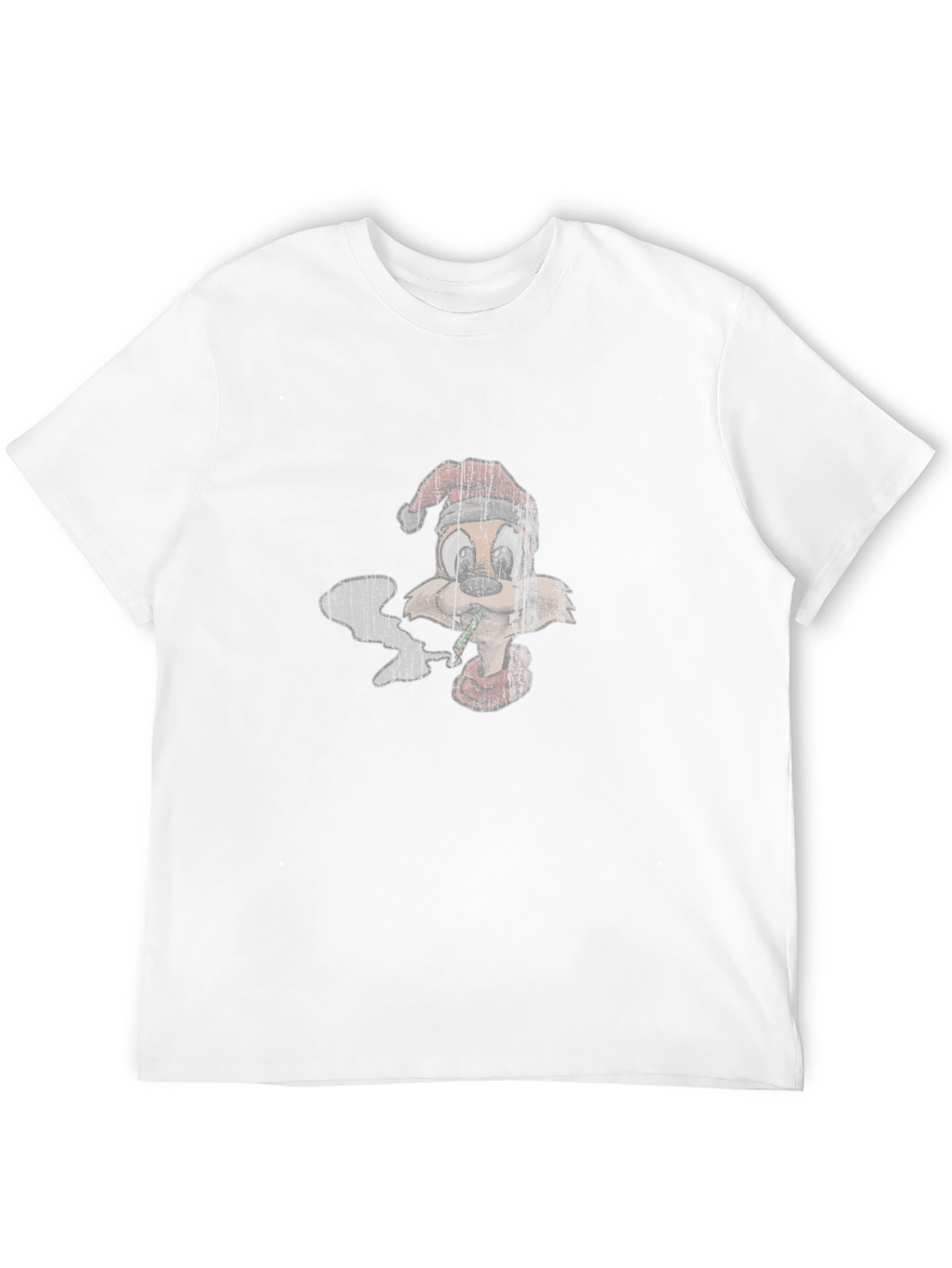 Cartoon Smoking Squirrel Santa Hat T-Shirt