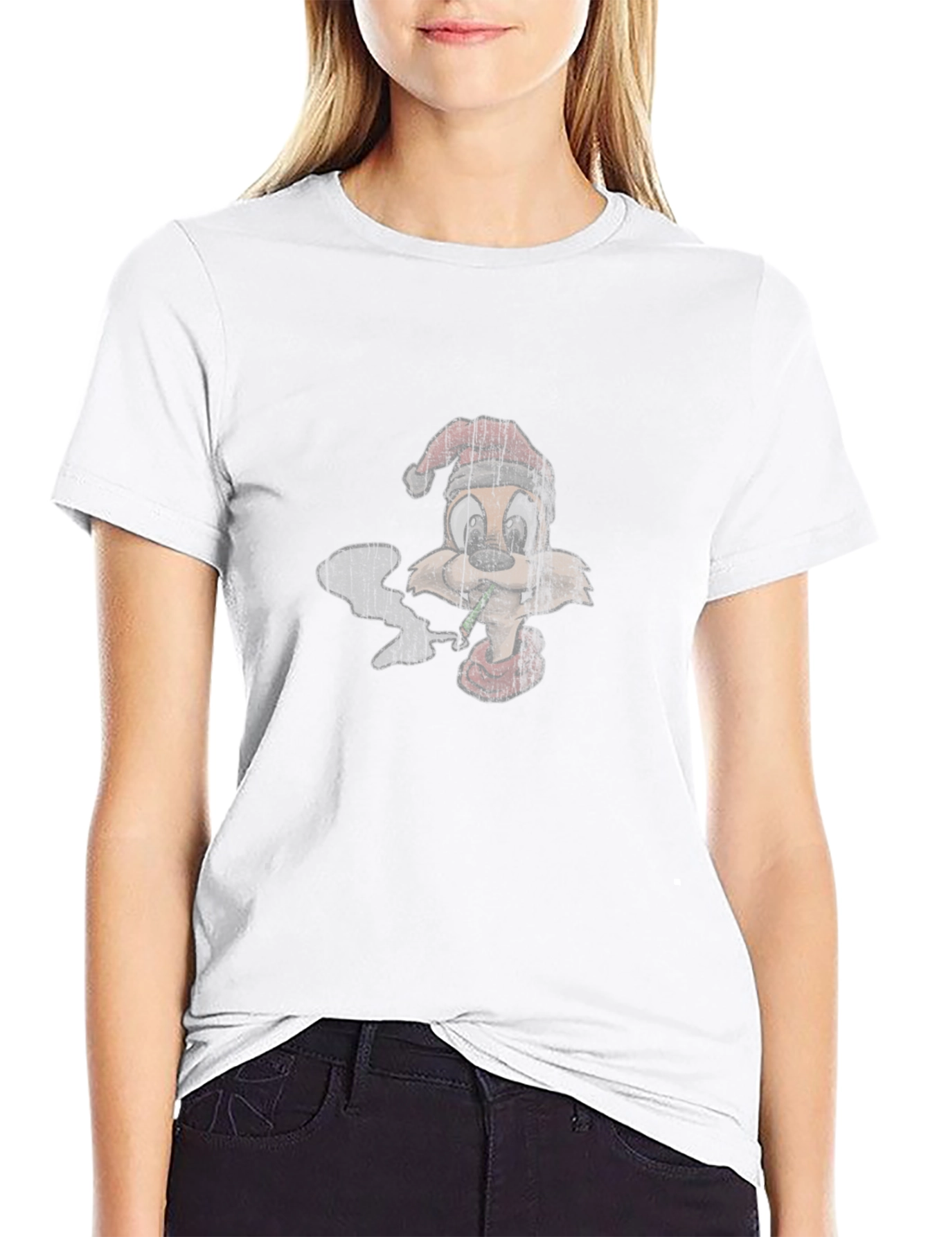 Cartoon Smoking Squirrel Santa Hat T-Shirt