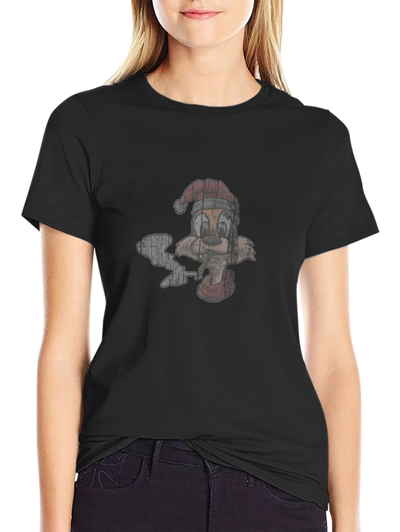 Cartoon Smoking Squirrel Santa Hat T-Shirt