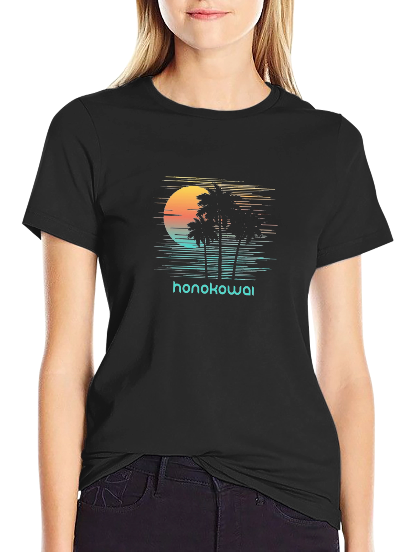 Honokowai Sunset Palm Tree Graphic Tee - Black
