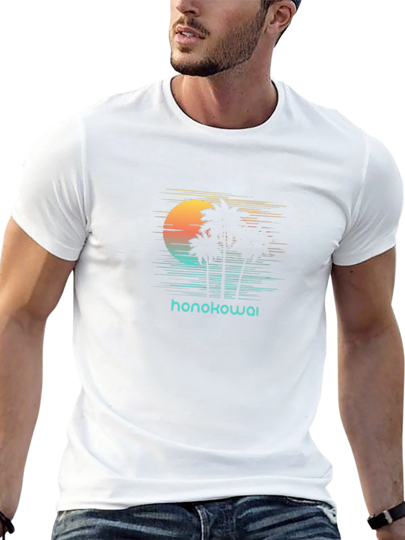 Honokowai Sunset Palm Tree Graphic Tee - Black
