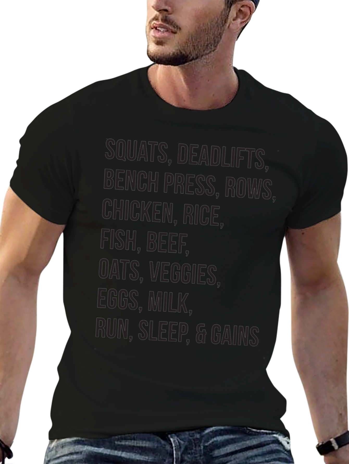 Workout & Nutrition T-Shirt: Squats Deadlifts & Gains