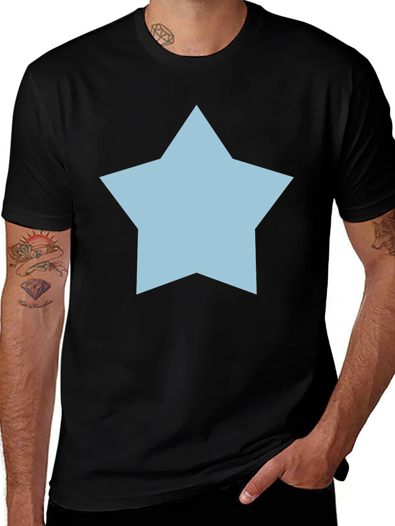 Star Graphic Tee - Casual Black Cotton T-Shirt