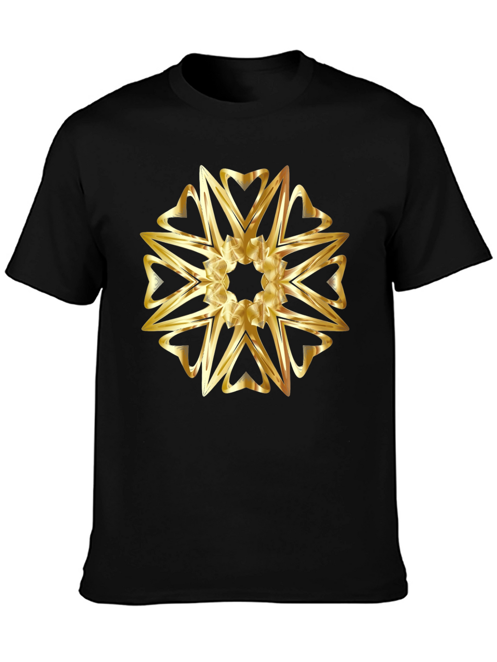 Golden Heart Mandala Graphic Black T-Shirt