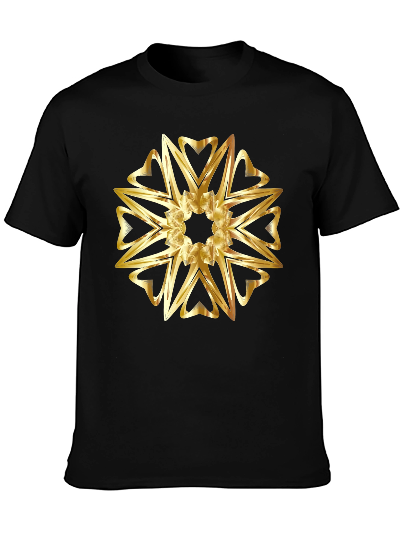 Golden Heart Mandala Graphic Black T-Shirt