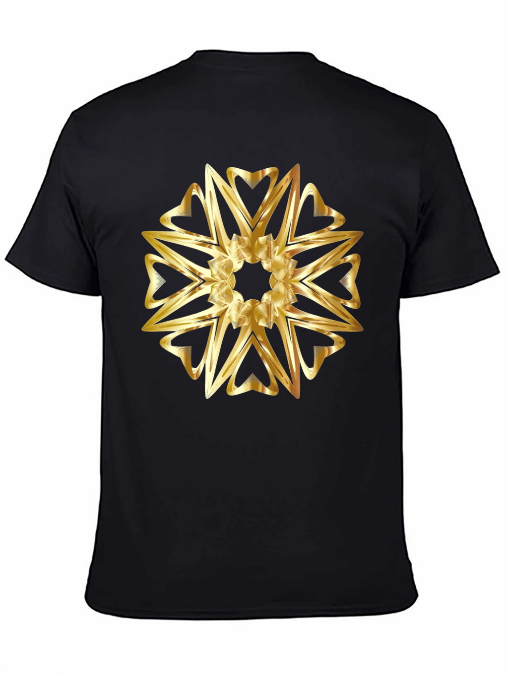 Golden Heart Mandala Graphic Black T-Shirt