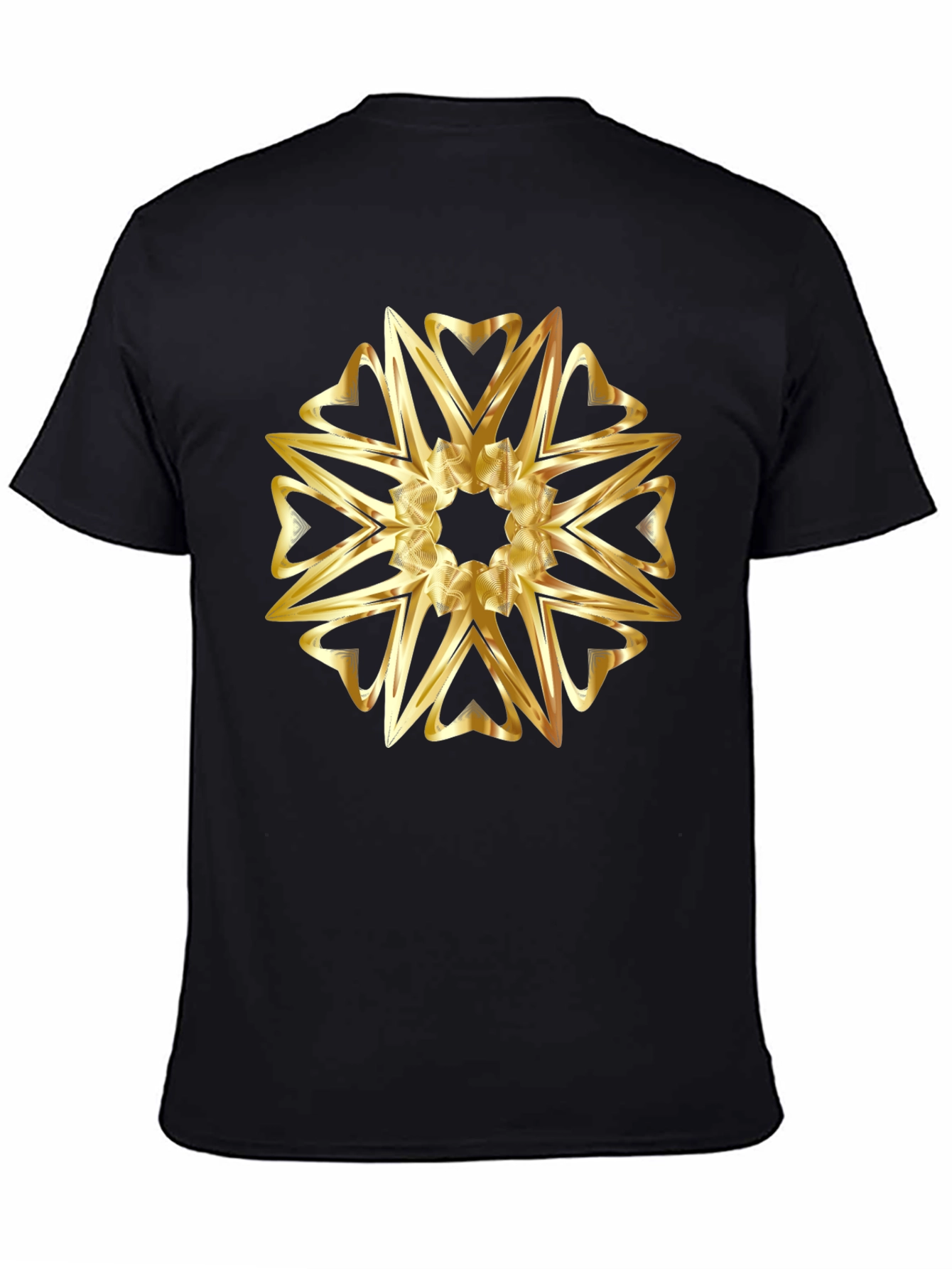 Golden Heart Mandala Graphic Black T-Shirt