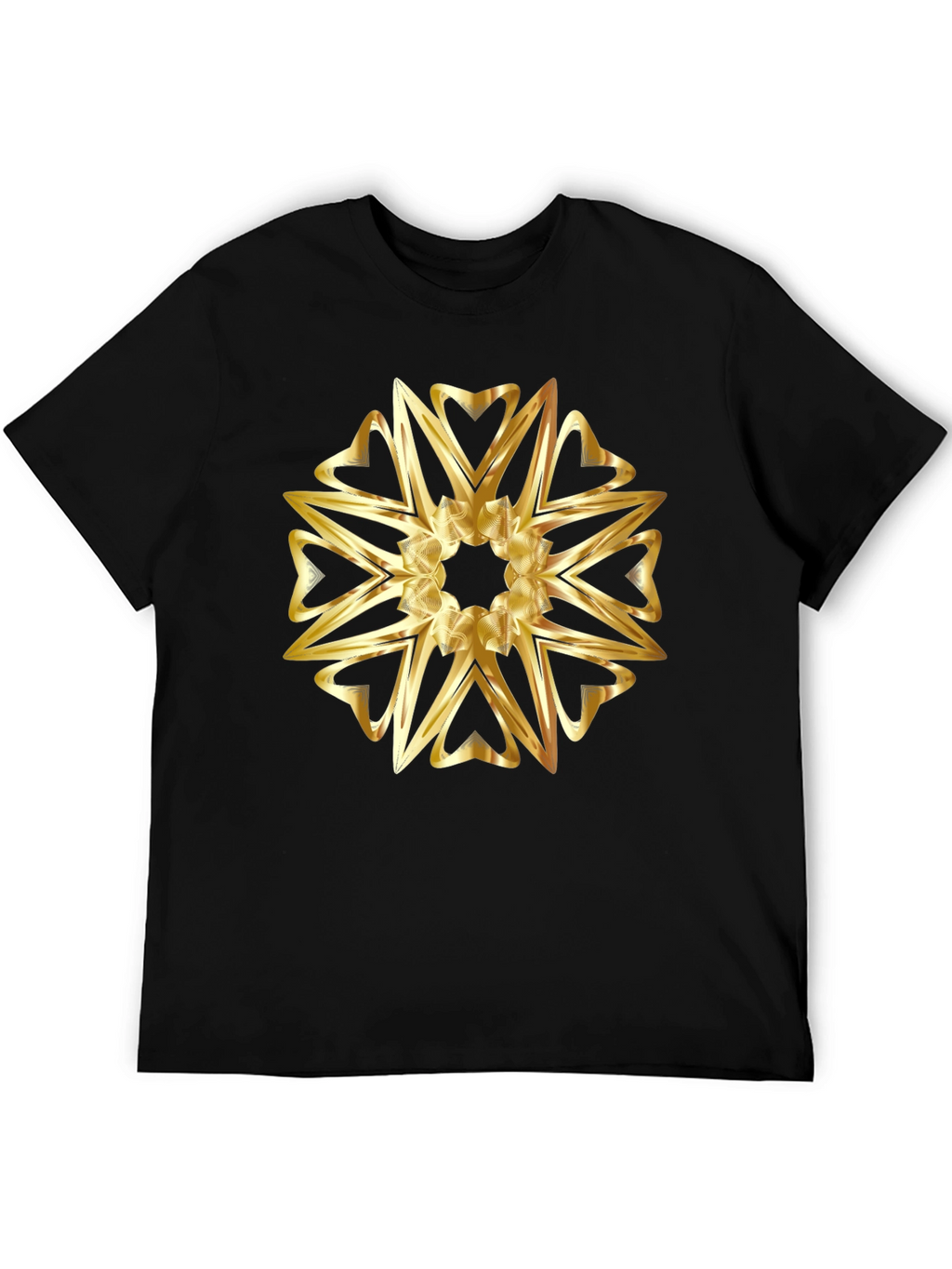 Golden Heart Mandala Graphic Black T-Shirt